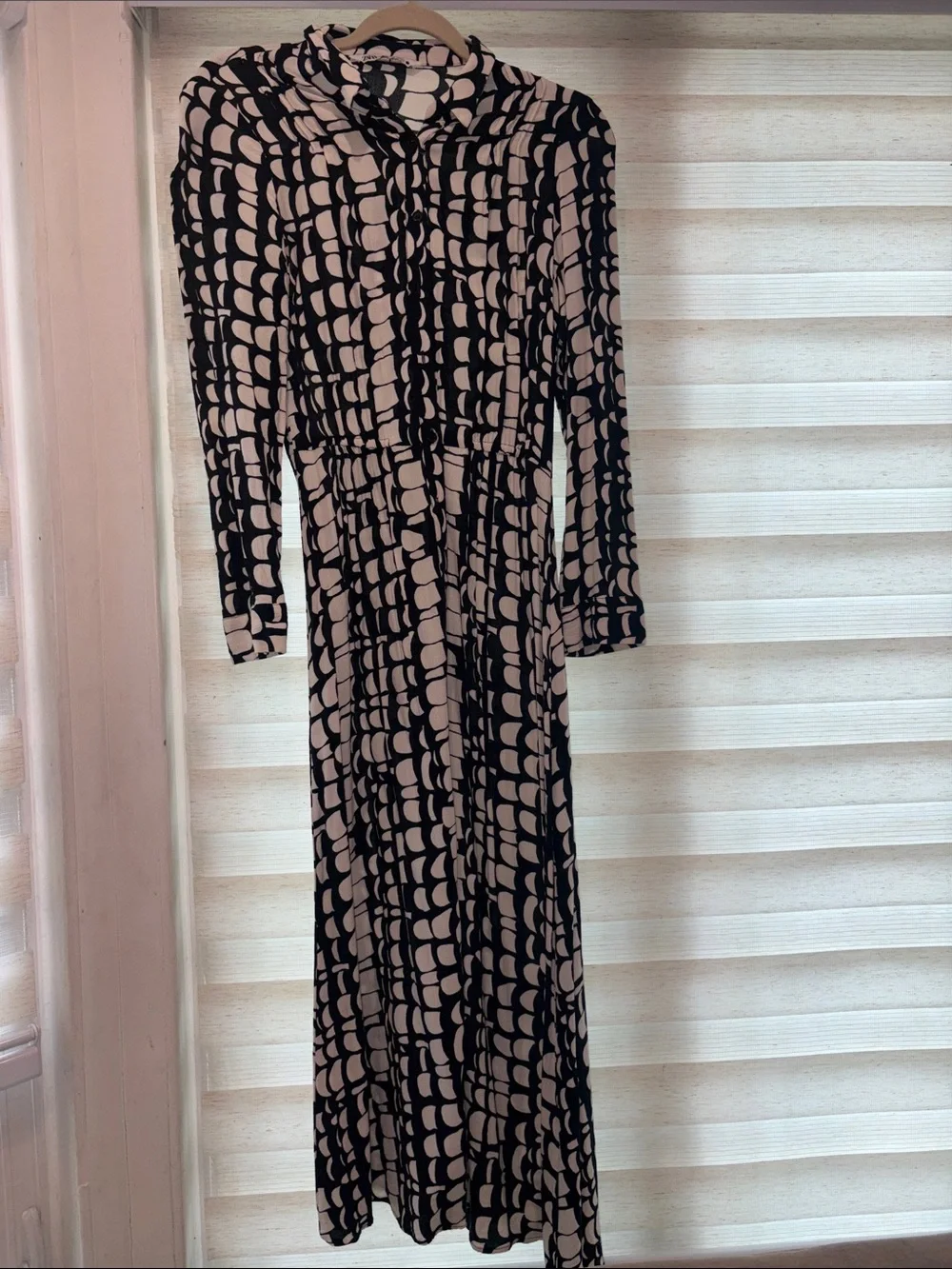 Zara Black and Cream Geometric Maxi Dress